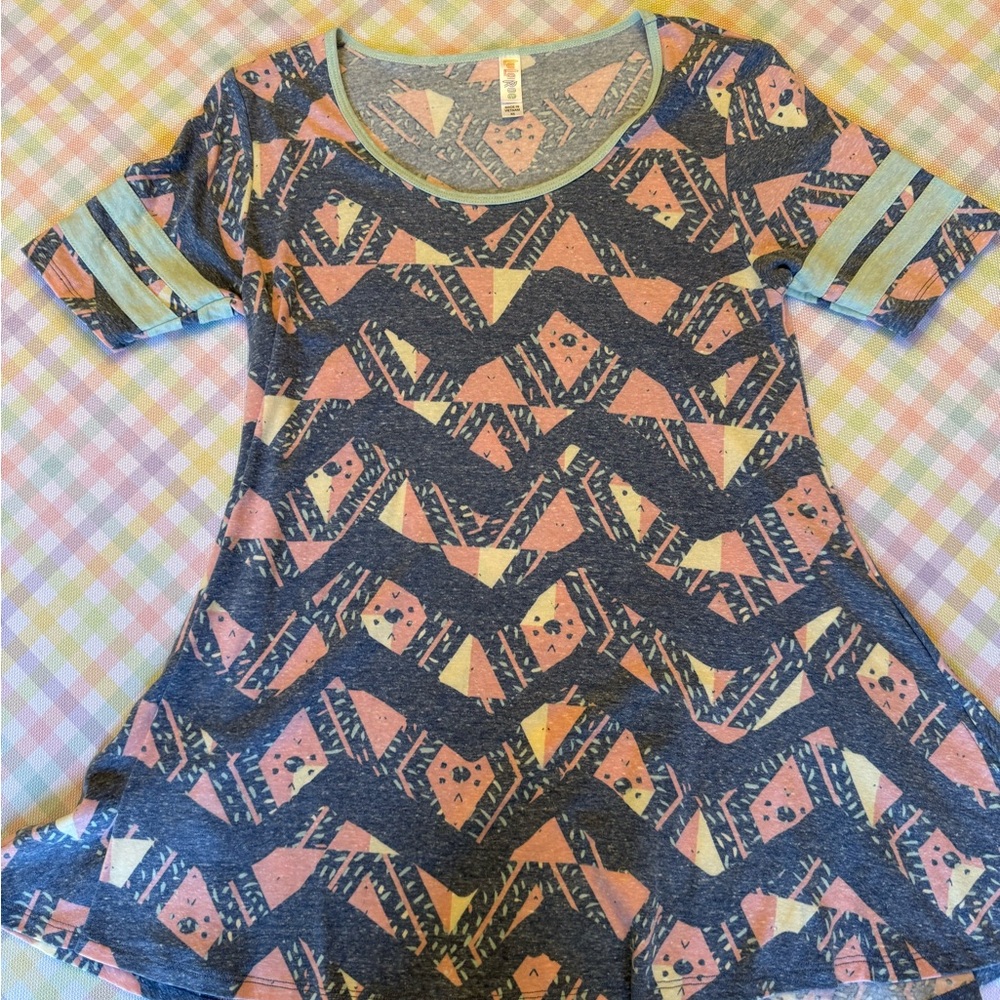 LuLaRoe Geometric Tunic in Blue and Peach